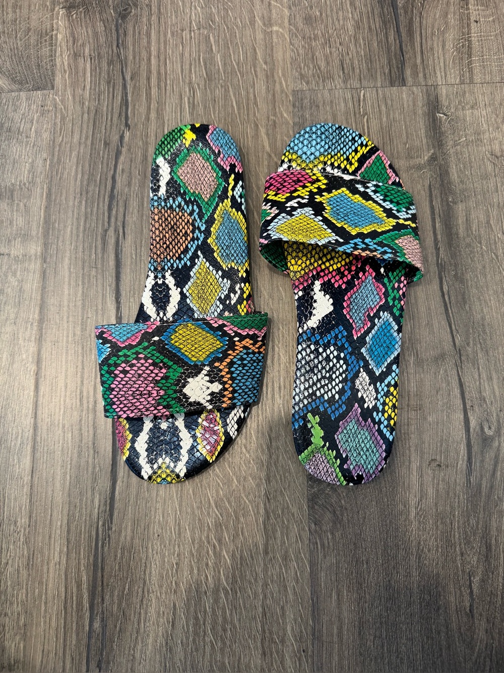 Women’s Multicolor Snake-Print Slide Sandals